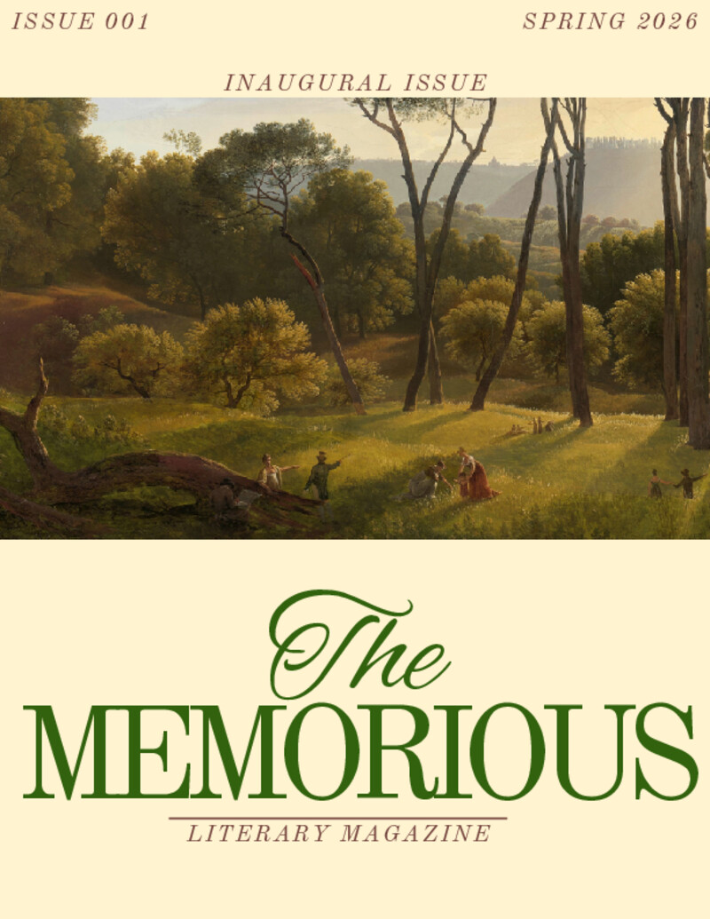 The Memorious Issue 001 Spring 2026 — Inaugural Issue featuring a pastoral landscape painting